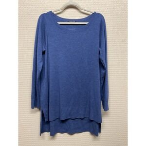 Eileen Fisher Blue 100% Merino Wool High-Low Hem Sweater Women's Size L